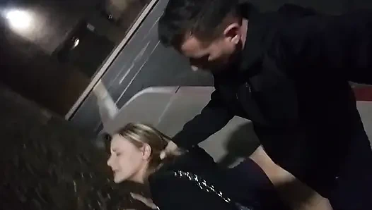 Wife Fucked Behind Bar in Parking Lot and Drains Cock