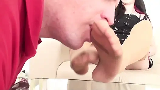 Caressing soles in stockings