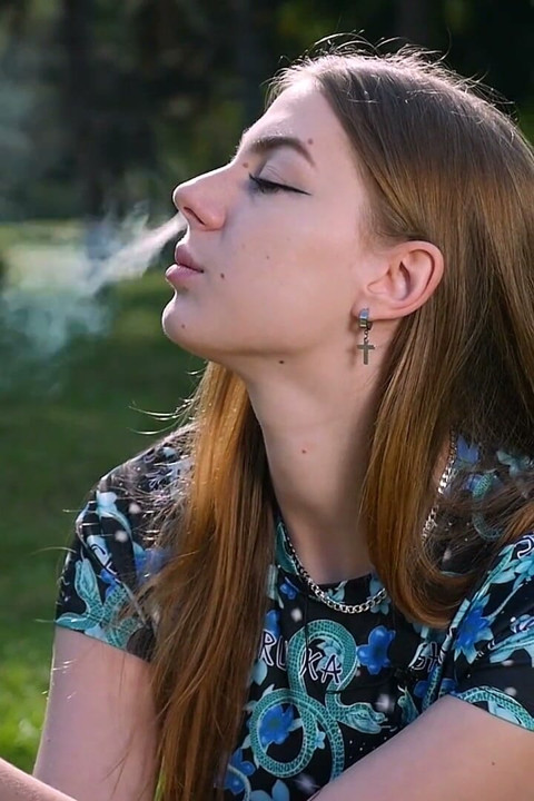 Seductive Russian Beauty Smoking Cigarette Studio Vibes