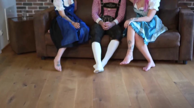 after oktoberfest gay guy brings home three horny chicks