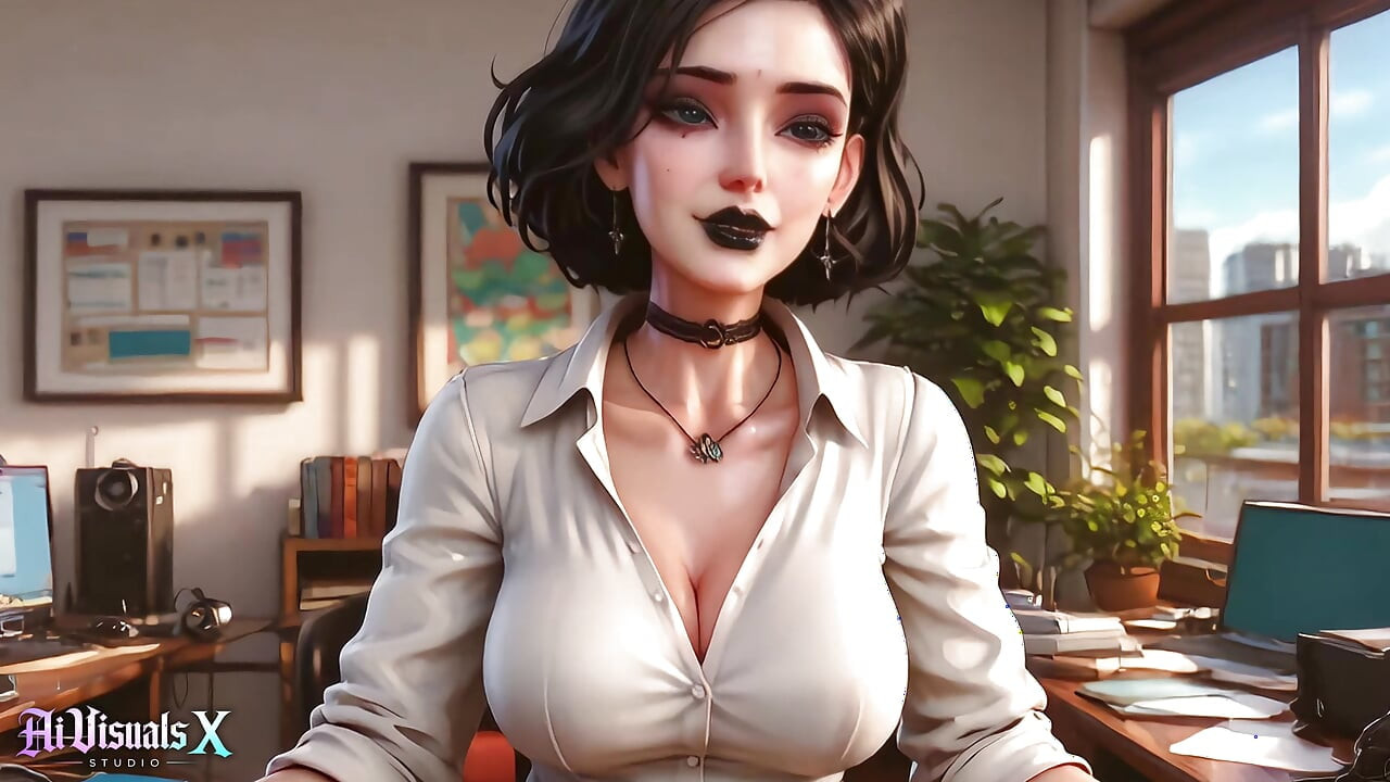 Every Boss’s Dream - Goth Secretary Relaxes Him Before the Meeting (AI Generated)