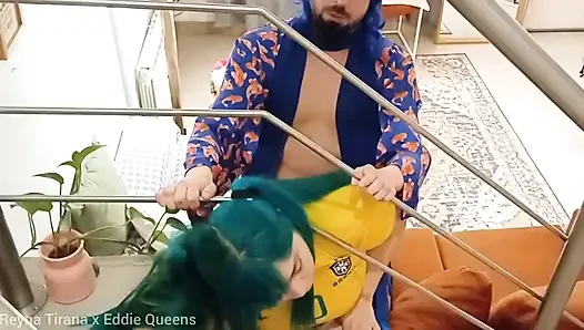 Brazilian Miku gets stuck on the stairs! And the Argentinian kaito helps him