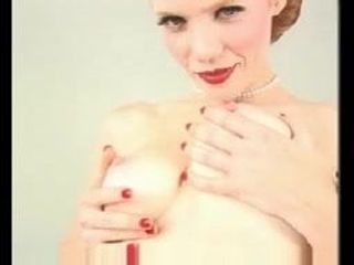 all natural redhead porn star in pin up dita style lingerie and stockings masturbating stripping