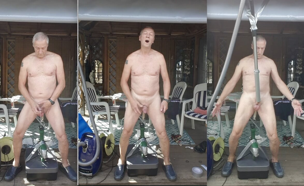 public outdoor exhibitionist vacuumcleaner sucking and dildo machinefucking bondage edging cumshot sexshow part 2
