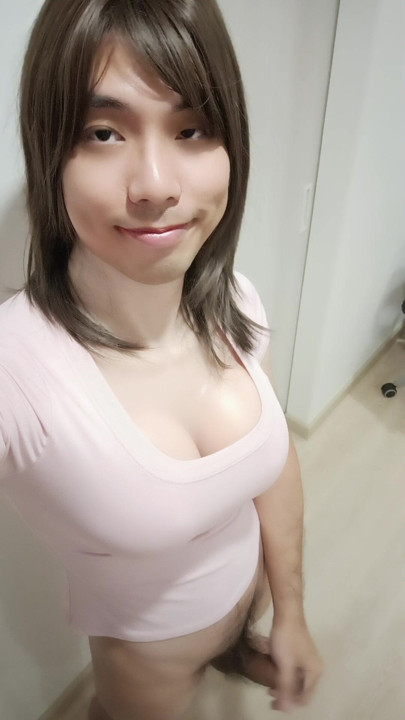 Ladyboy stroking her cock