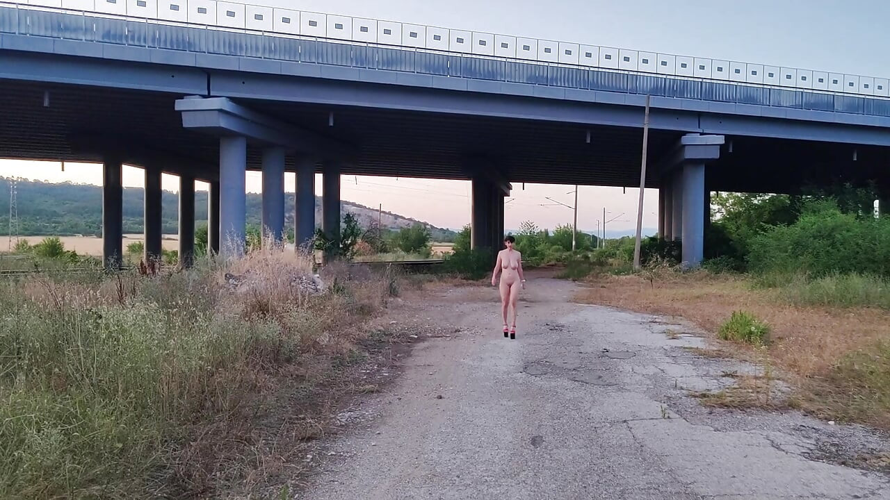 Niewolnik pokazuje swoją ogoloną cipkę w pociągu