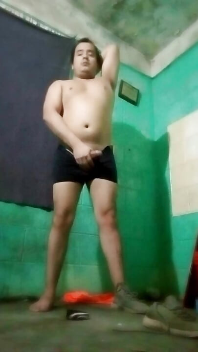 Jesus in boxer without shirt Pulling his penis