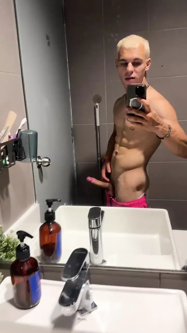 Handsome Blonde Fingering His Dick in the Train Toilet