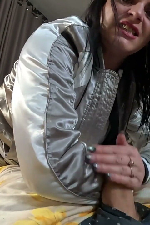 Shiny Robot Suit, Drooling Blowjob & Gagging Play - Cum on My Bomber Jacket