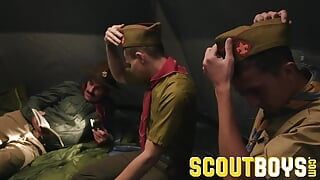 ScoutBoys Scoutmaster Rick Fantana barebacks virgin Scouts in tent
