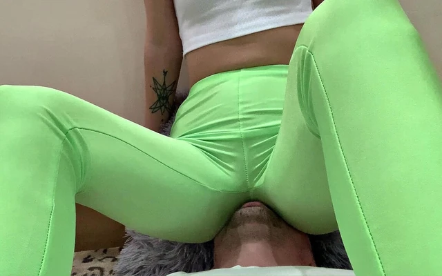 Lifestyle Femdom Part 2 Kira in Green Yoga Pants - Foot Worship, Trampling, Ass and Pussy Worship, Facesitting