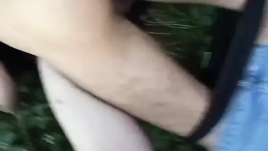 Italian amateur brunette handles two cocks in the countryside