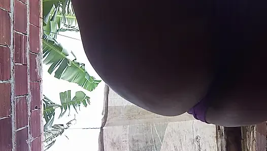 Naughty bbw wife shows off her huge tits and hot hairy pussy outdoors