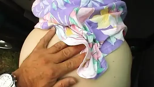 Granny sucks a chunky cock then gets fucked in the bushes