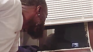 Peeping Tom gets caught watching neighbor naked and she teaches him a lesson with a rimming