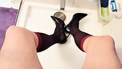 Exploding on my cum stained dress socks and heels
