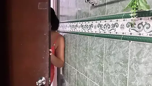 I spy my cousin in the bathroom his big cock turns me on and I tell him to fuck my pussy
