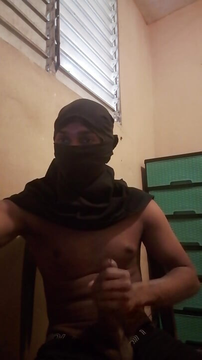 Masked big black cock masturbates
