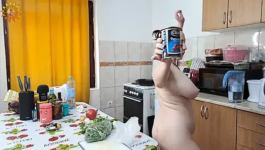 Mila Naturist Cooks the Best Meat Sauce Naked