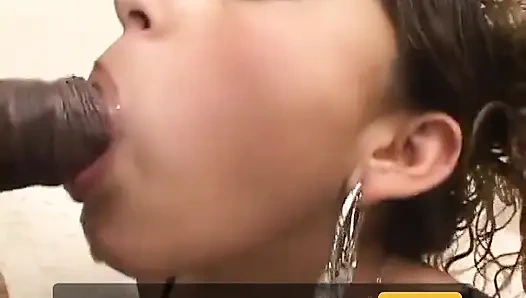 Little Latina darling with nice boobies degrade by black pecker on a couch