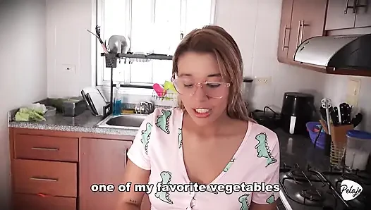 The Maid Fucks the Vegetables. She Cums in the Kitchen.