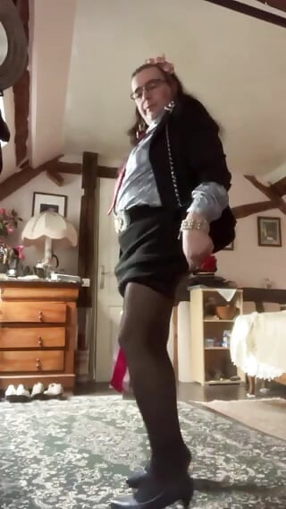 In mini skirt