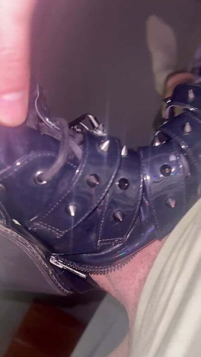 My Sister's Boots Feel Amazing! My Cock Fits Perfectly Tight Inside Brie's Demonia Boots (Size 10) Foot Fetish Goth Leather