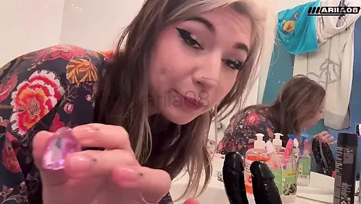 Petite French Goth Test a Double Ass and Pussy Dildo