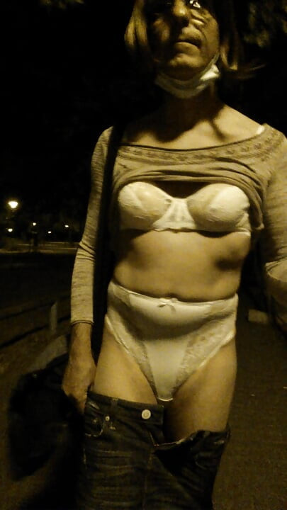 In Women's Lingerie Outdoors
