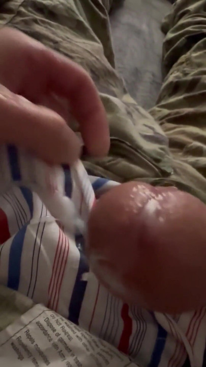 Emotional moment from "Soldier uses vaseline and his cock to have fun wearing his uniform and sarge's boxer shorts!"