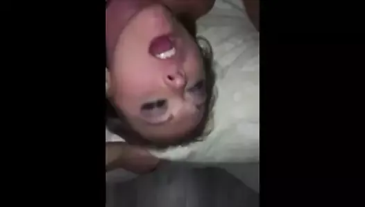 Two cumshots on her face