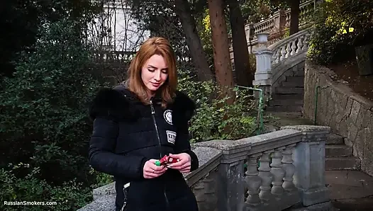 Absolutely Stunning Lady Is Smoking 120mm Saratoga Cigarette in the Park