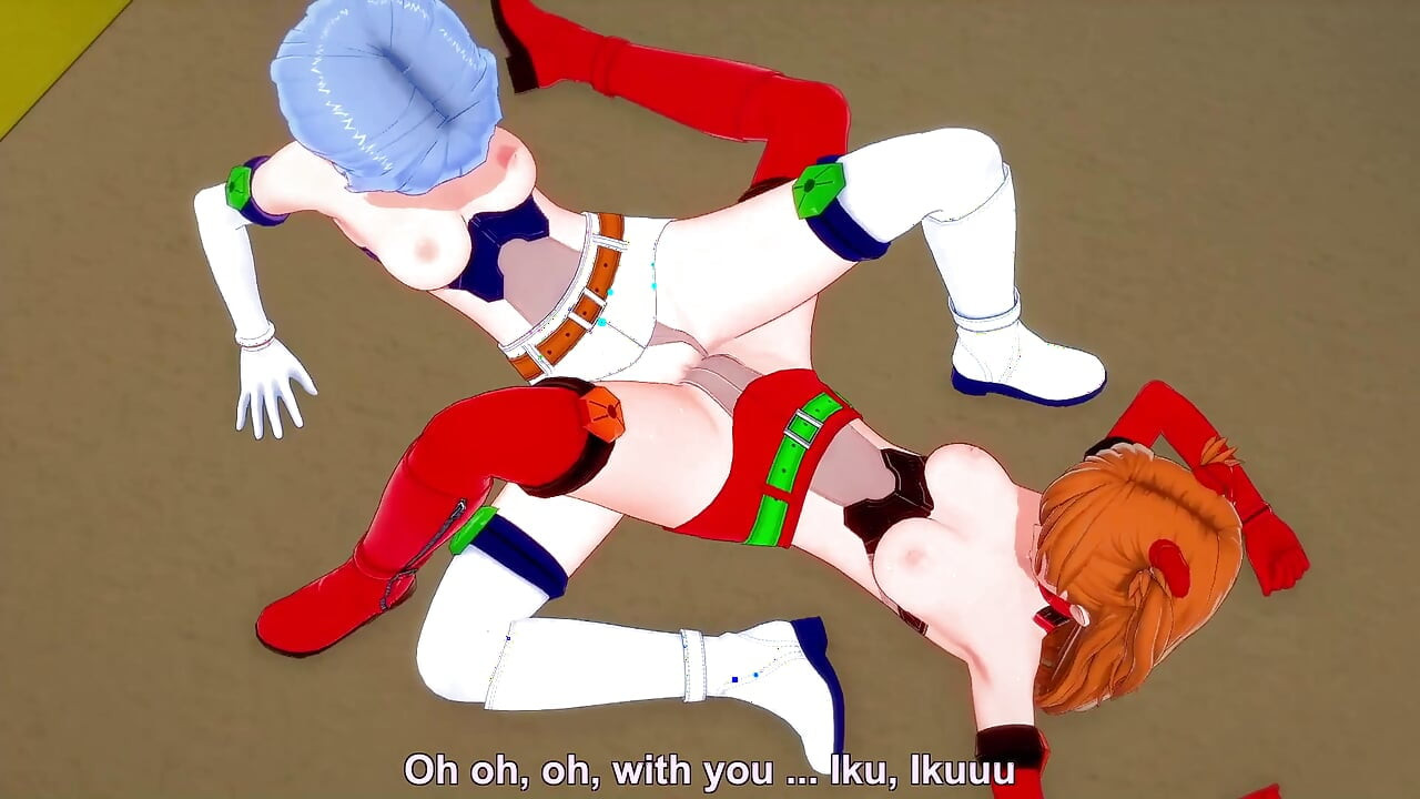 Asuka i Rei Lesbian Scissoring Topless - Neon Genesis Evangelion Hentai Parody