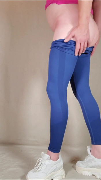 Spectacular moment from "Young Femboy has his dick tucked in New leggings and showing his big butt"
