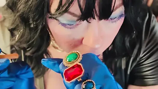 Tina's In Her Satin Gloves Again! Smoking A Cork Cigarette With Dangles, Snap Inhales & Drifting Smoke