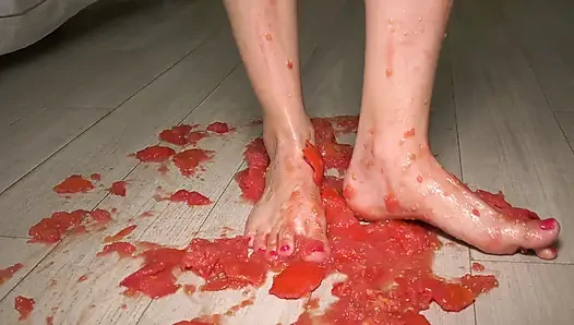 Hot Latina Tramples on Tomatoes and Gets Her Beautiful Feet Dirty!