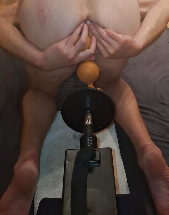Hot twink doggy hard fuck by sexmachine with enormous dildo