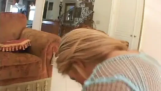 Big boobs tattooed blonde on the huge cock