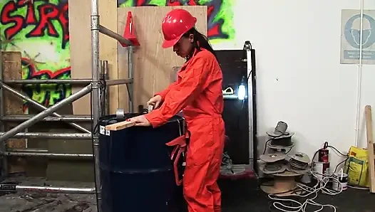 Brunette construction worker's revenge