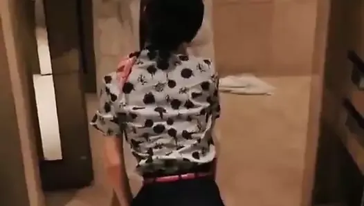Chinese air hostess gives blowjob