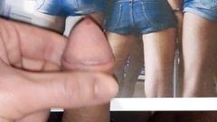 Cumtribute on 3 small asses in micro short jeans