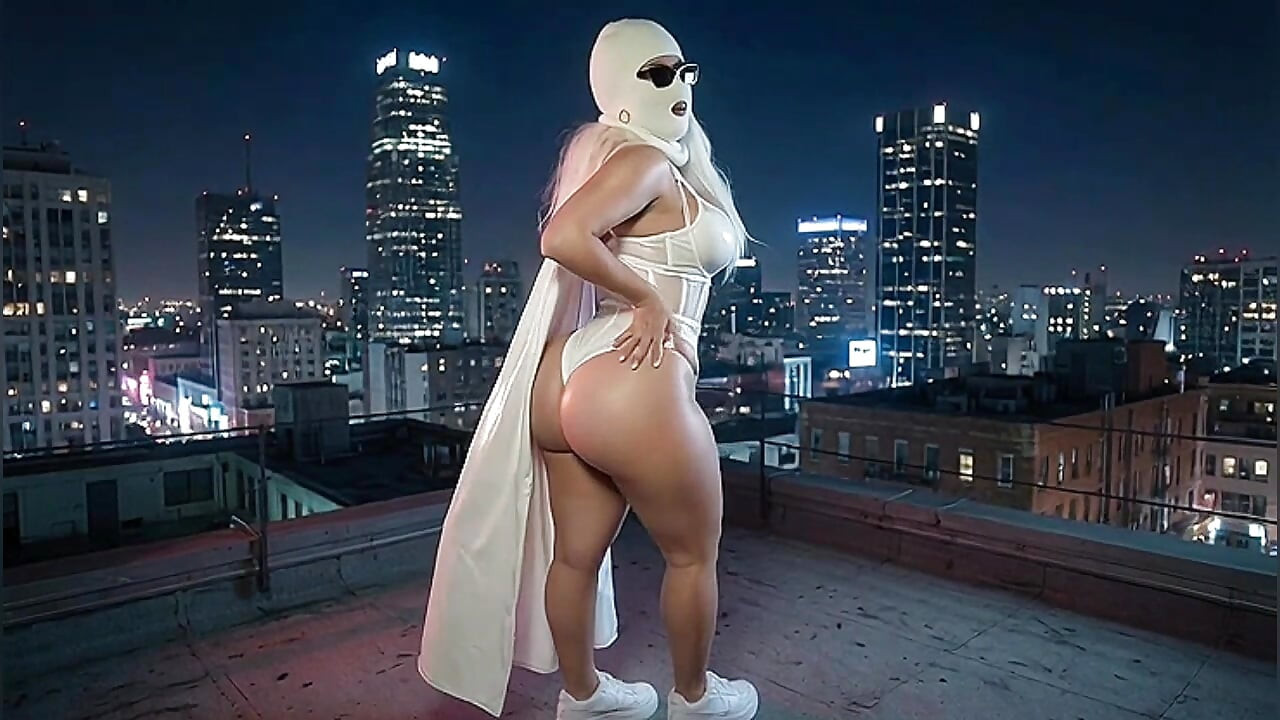 Petite Big Ass Superheroine in White Leather Costume