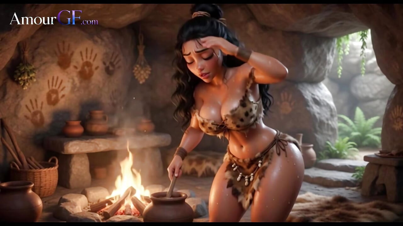 AI Stone Age 3D Wife Nude, Bubble Butt Bared for Husband at Home