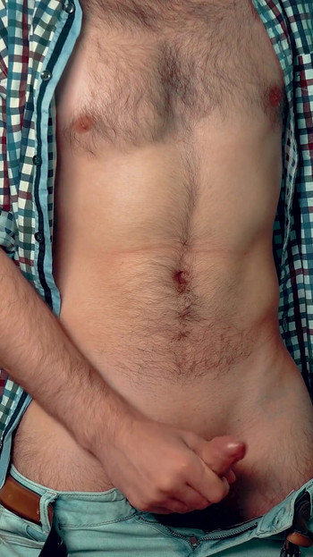 Key moment from "Handsome guy with a perfect body jerks off on the balcony and tries to cum very quickly"