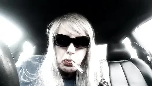Mrs. Ruthie Dommie Mommy smoking Marlboro 100s in her car
