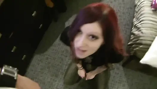 Redhead giving sloppy blowjob