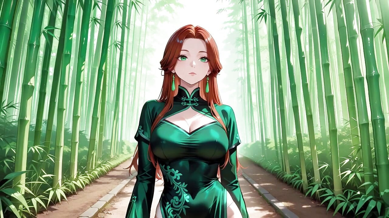 Red Hair & Emerald Qipao! Lazy Seduction in the Eastern Courtyard