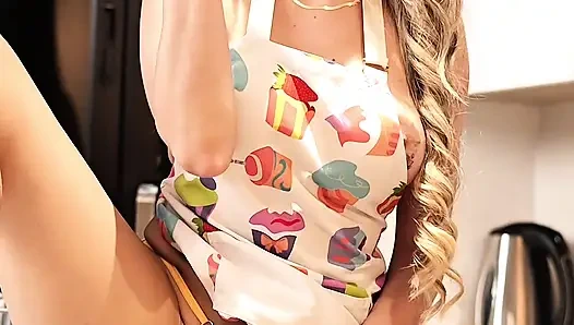 Horny Beautiful Maid Shoves a Thick Cucumber Into Her Tight Pussy in Her Boss's Kitchen