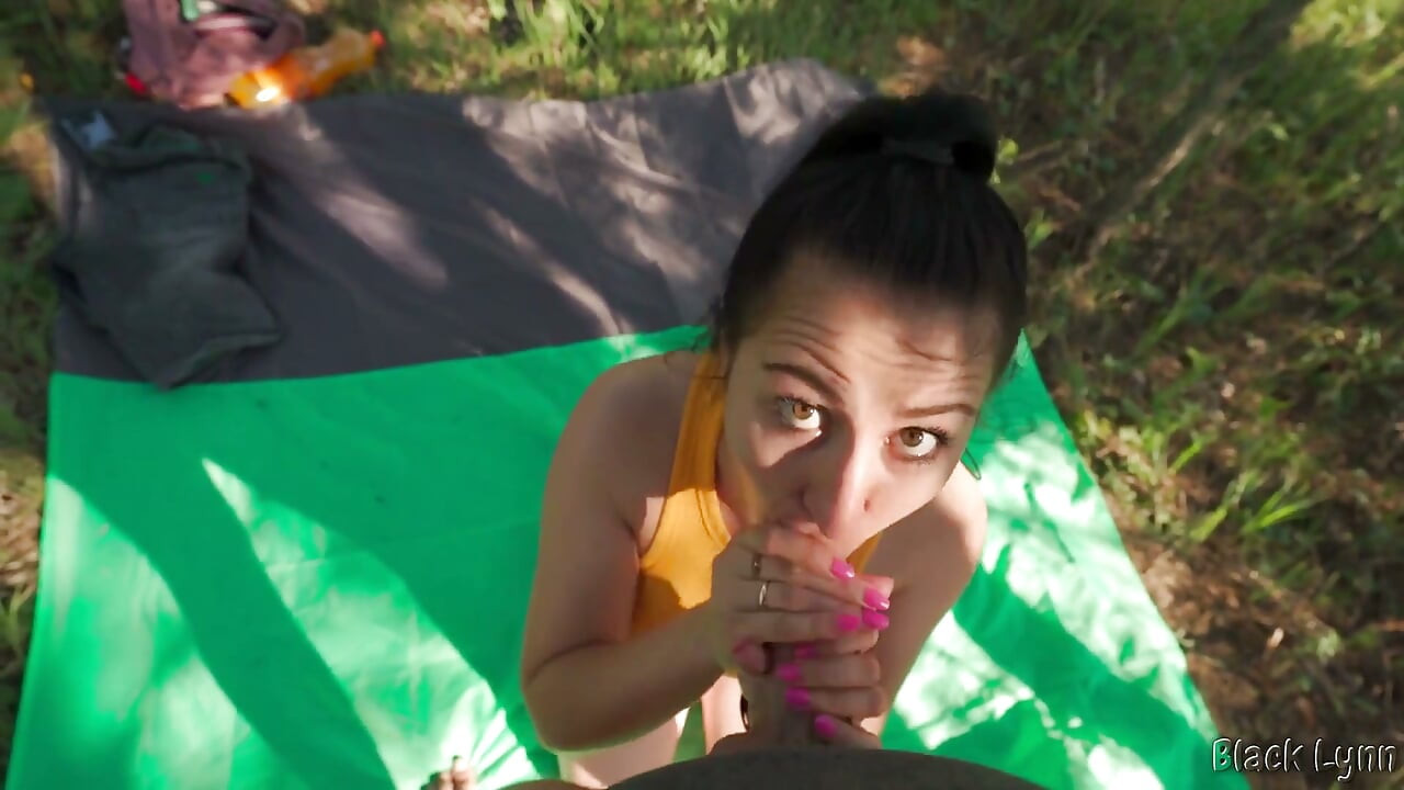 PAWG Brunette Sucks and Rides on Cock Outdoors - POV - Cum on Big Ass
