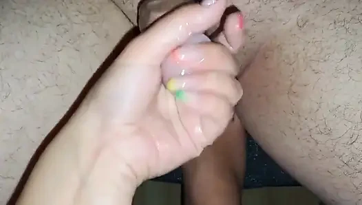 Teen Stepsister Tease My Lubed Penis Till I Cum on She's Leg.